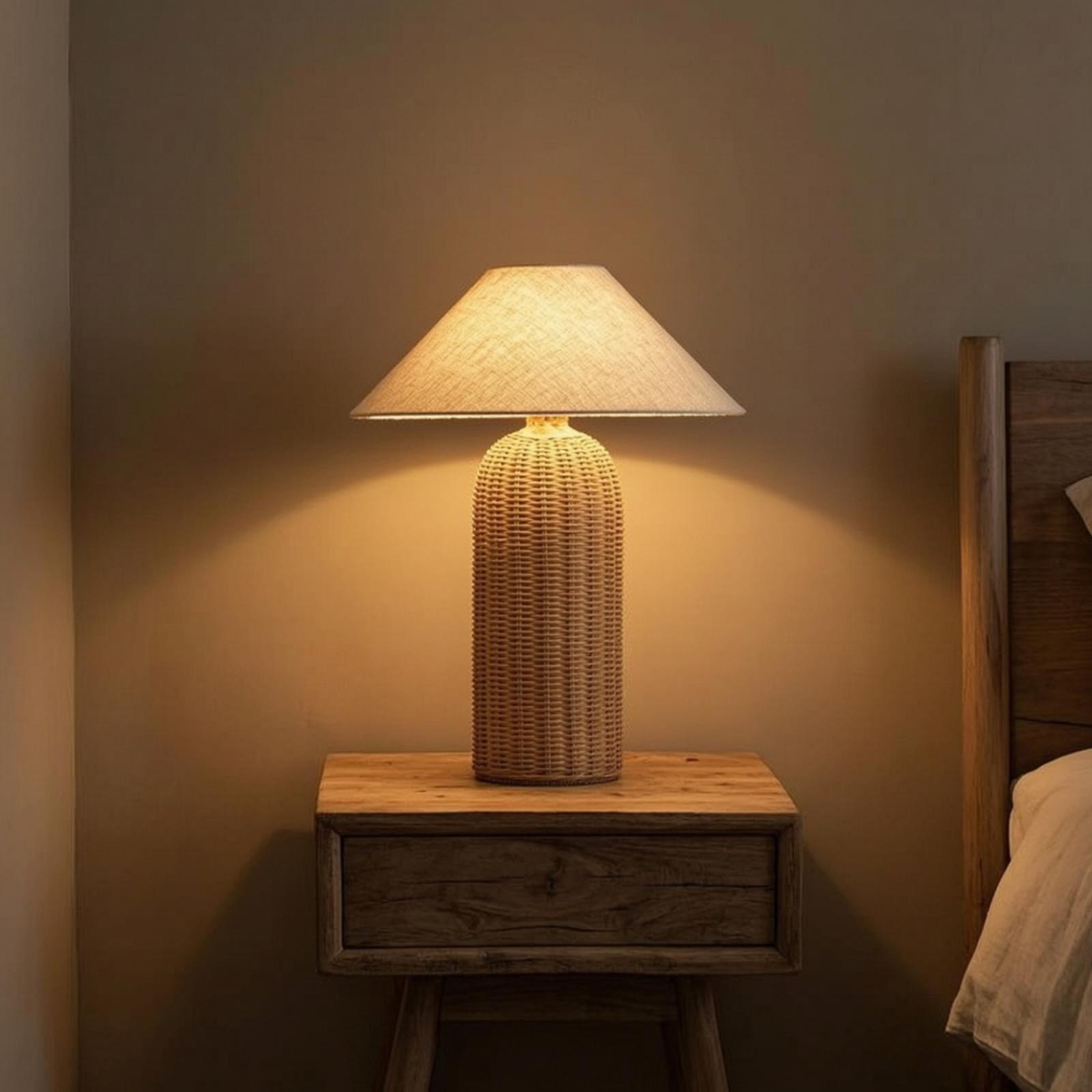 Lighting Decor In Room - Yatak Başı Lambası Rattan Tabanlı Kumaş