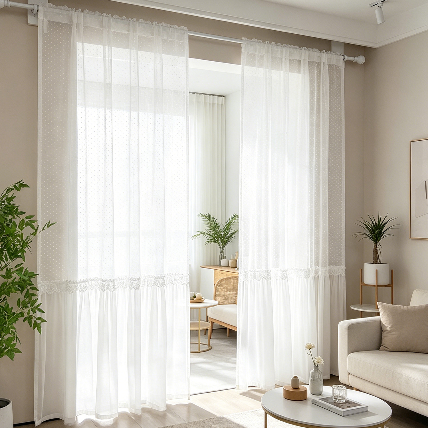 Lighting Decor Ideas - Fransız Romantik Şeffaf Perde, Puantiyeli ve