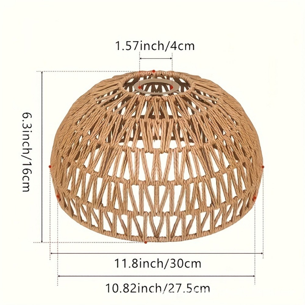 Geometric Lamp Shade - Dokuma Tasarımlı Hasır Abajur Vintage Tarzı