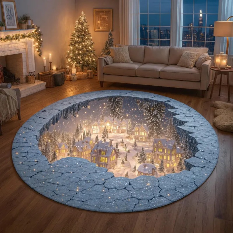 Outdoor Lighting Decor Ideas - 3D Noel Köyü Halısı Kış Karlı