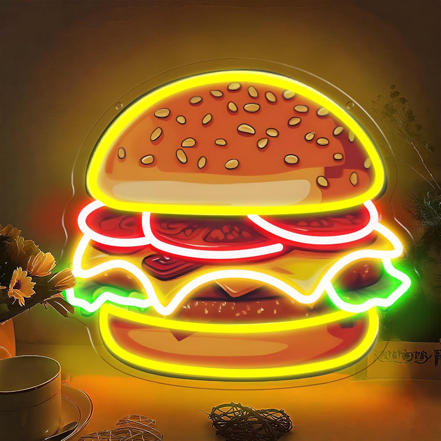 Lighting Decor Ideas - Burger Neon Tabela LED Hamburger Duvar