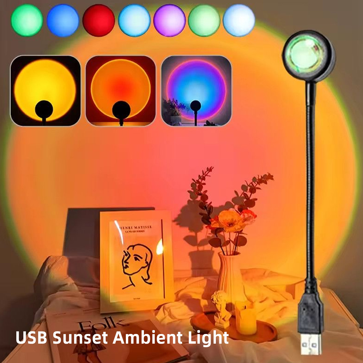 LED Gökkuşağı Gün Batımı Proje - Sunset Lamp Projection incelemesi ve fiyatı